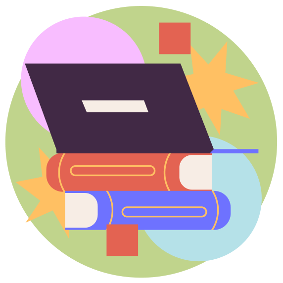 Book and laptop cartoon-like illustration